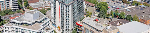 The Duke in Vancouver, BC drone image of building