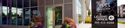 The Taunton in Oakville, ON entrance to building with monument sign