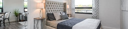 Trio On Belmont bedroom with luxury plank flooring in Kitchener, ON