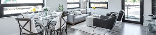 Trio On Belmont open concept layout with large windows in Kitchener, ON