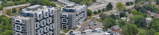 Trio On Belmont drone image of exterior of building in Kitchener, ON