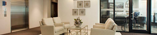 Trio On Belmont lobby with seating area in Kitchener, ON