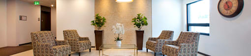 Trio On Belmont lobby with seating in Kitchener, ON
