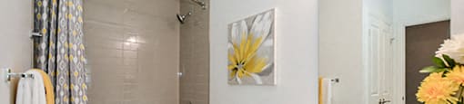 Trio On Belmont modern bathroom with full size bathtub in Kitchener, ON