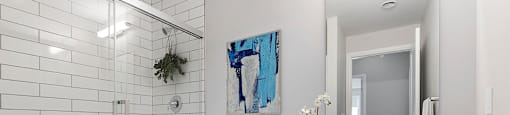 walk in shower bathroom at Vale Station Apartments in Waterloo ON