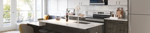 kitchen with stainless steel appliances at Vale Station Apartments in Waterloo ON