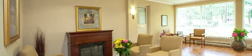 Valleyview Lavish lobby space with stunning natural light, a fireplace, and seating in Newmarket, ON