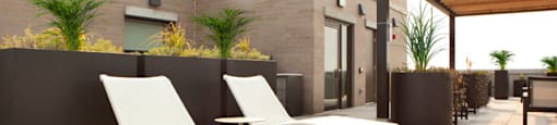 Watson Park Apartments roof top terrace featuring  greenery, lounge seating and gazebo in Guelph, ON