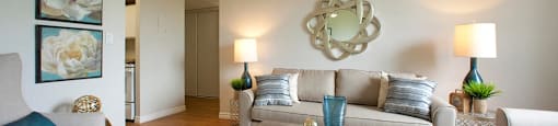 Squire Court stylish living room with hard surface flooring in St. Catharines, ON