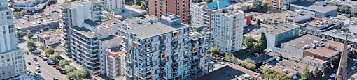 Yello on Yates in Victoria, BC drone image of building