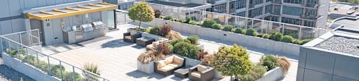 Yello on Yates in Victoria, BC drone image of rooftop patio