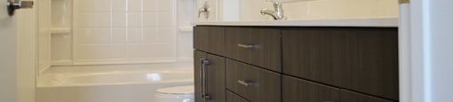 Bathroom with Oval Tub and Additional  Storage at Parc West Apartments, Draper, UT