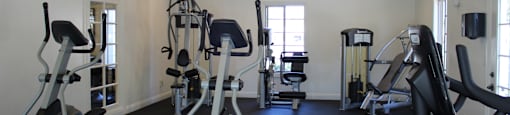 A gym with a variety of exercise equipment.