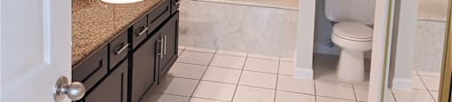 A bathroom with a toilet and sink.