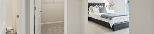 a bedroom with a walk-in closet and a bed