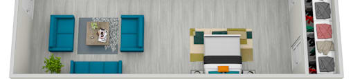 a 1 bedroom floor plan with a bathroom and a living room
