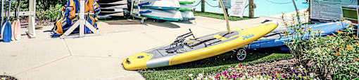 a variety of kayaks and paddle boards are available for rent