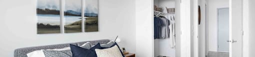 a bedroom with a bed and a closet