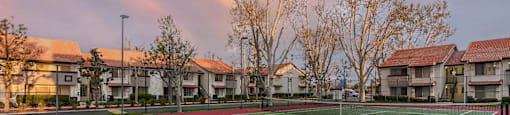 Tennis Court Twilight at Azul Apartments, Hemet, California