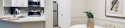 kitchen and dining room with a table and chairs at Mainstreet Apartments, Clearwater, 33756