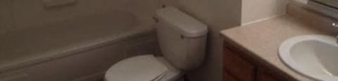 a bathroom with a toilet and a sink and a bath tub at Woodridge Apartments, Kenai, AK, 99611