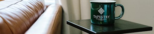 tapestry coffee cup in living room