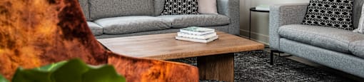 a living room with couches and a coffee table