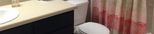 A bathroom with a toilet, sink, and shower curtain.