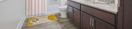 a bathroom with a shower toilet and sink and a mirror