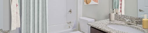 a bathroom with a shower toilet and sink