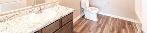 A bathroom with a sink and toilet.