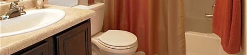 A bathroom with a toilet, sink, and shower.