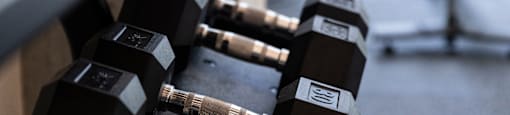 a row of black dumbbells in a gym at Analog PDX, Oregon