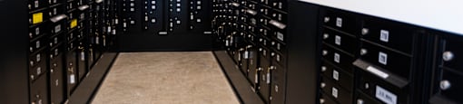 a bunch of lockers in a room at Analog PDX Apartments, Oregon