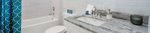 a bathroom with a sink and a toilet and a tub