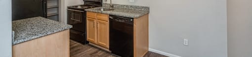 Honey oak colored cabinets and a dishwasher