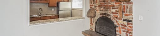 Vintage brick fireplace in the living area