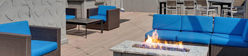 Fireplace on the rooftop deck at 136 S. Penn