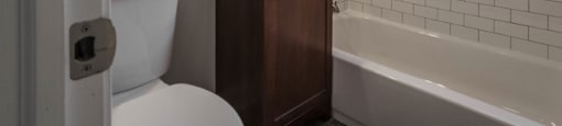 Gorgeous bathroom with subway tiled shower
