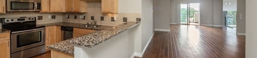 Open layout with a breakfast bar
