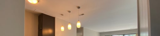 Pendant lighting over the breakfast bar