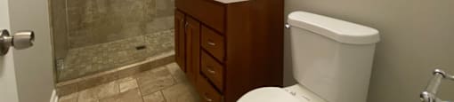 Bathroom with nice glass shower and vanity storage - 2 Bedroom