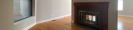 Open living space with fire place