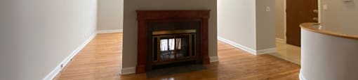 Open living space with ceiling fan