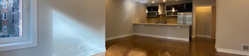 Sightlines from the kitchen to the living room area
