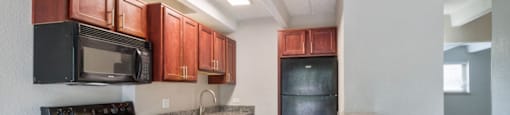 Large kitchen featuring granite countertops, a built-in microwave, and a dishwasher