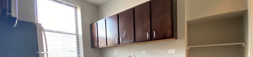 Open pantry storage area in the kitchen