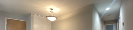 Nice neutral paint color palette and brushed nickel light fixtures