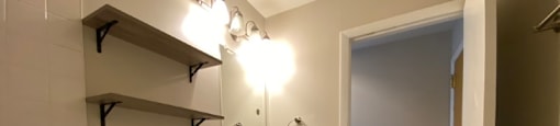 Bathroom with storage shelves