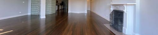 Hardwood floors and a built-in fireplace
